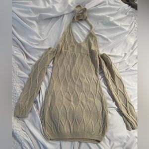 Oatmeal colored Knit Halter Neck Dress